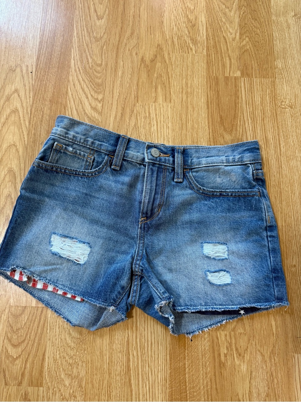 Old Navy Classic Blue Distressed Denim Girls Shorts - Size 14